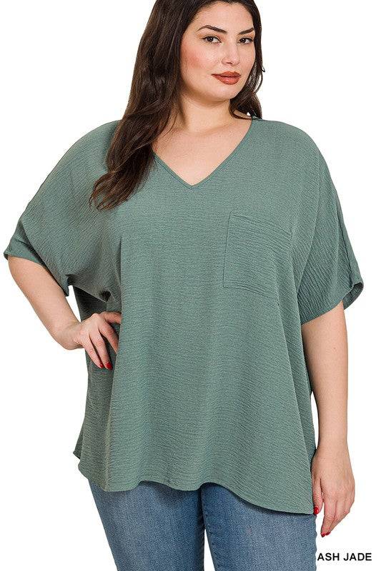 Woven Airflow V-Neck Dolman Top