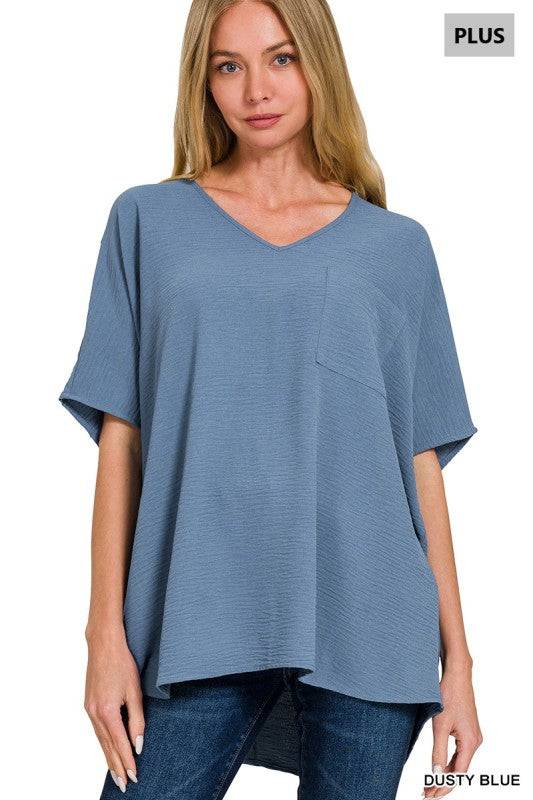 Woven Airflow V-Neck Dolman Top