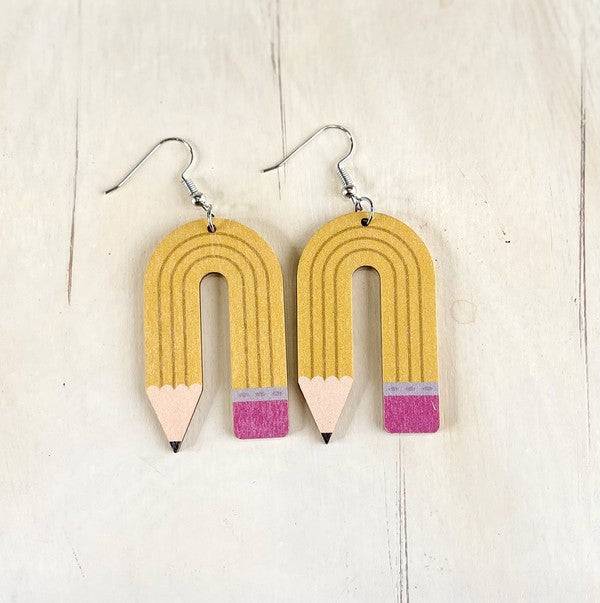 Wood Pattern Pencil Earrings – Teacher Gift