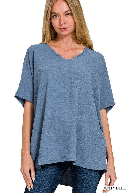 Woven Airflow V-Neck Dolman Top