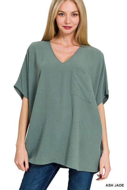 Woven Airflow V-Neck Dolman Top