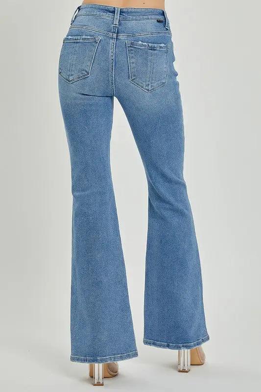 Risen Mid Rise Button Down Flare Jeans at The Swanky Bee!