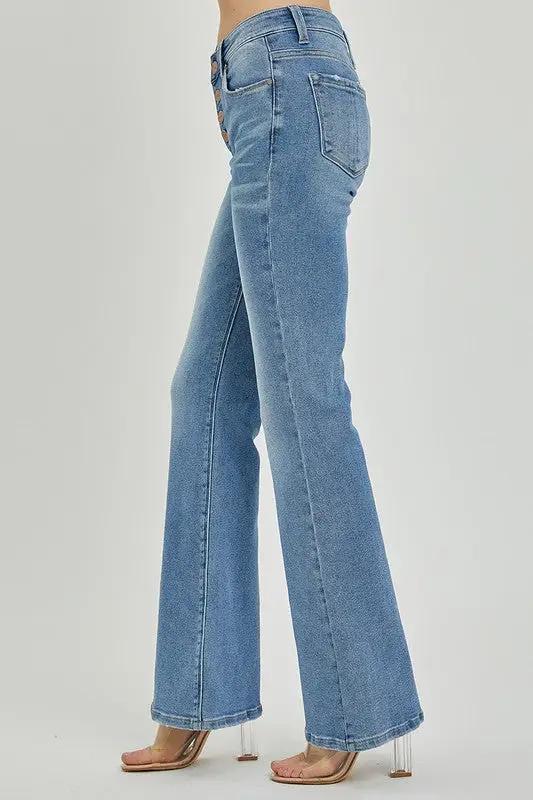 Risen Mid Rise Button Down Flare Jeans at The Swanky Bee!