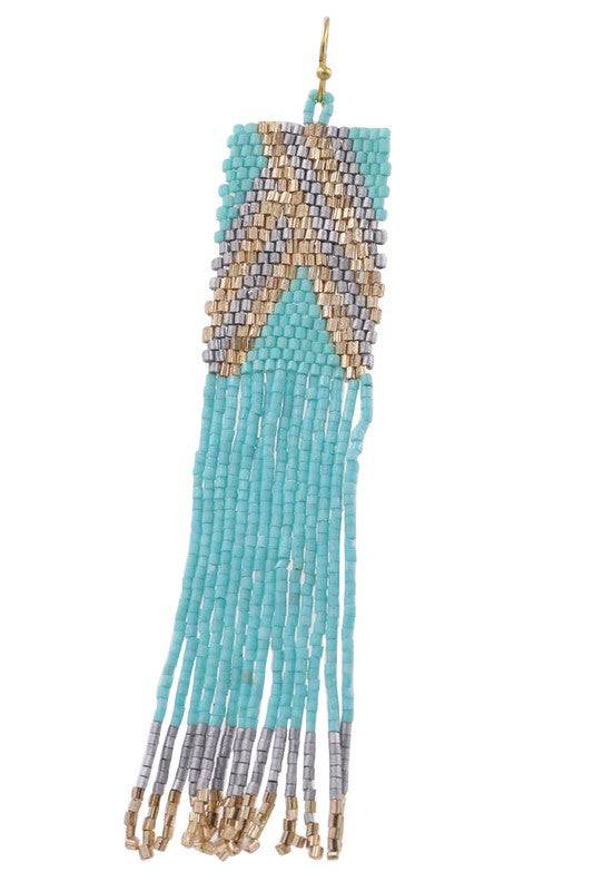 Seed Bead Tassel Drop Earrings