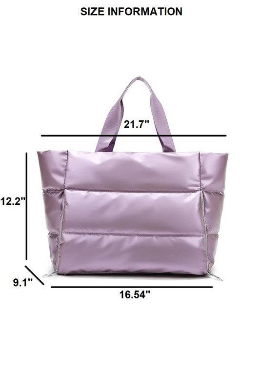 Puffy Quilted Waterproof Travel Tote Bag – Large Sports Duffle with Compartments