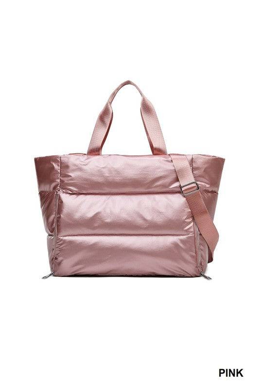 Puffy Quilted Waterproof Travel Tote Bag – Large Sports Duffle with Compartments