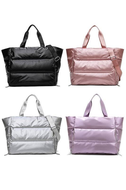 Puffy Quilted Waterproof Travel Tote Bag – Large Sports Duffle with Compartments