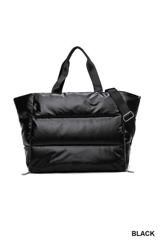 Puffy Quilted Waterproof Travel Tote Bag – Large Sports Duffle with Compartments