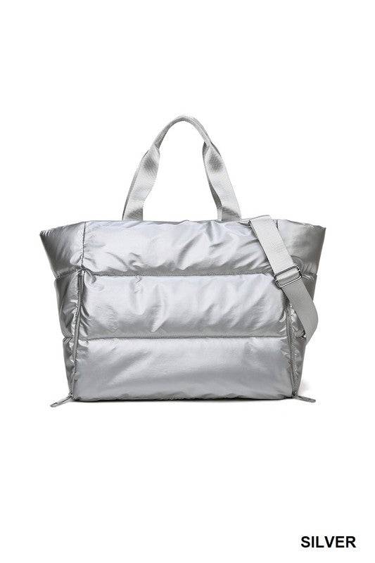 Puffy Quilted Waterproof Travel Tote Bag – Large Sports Duffle with Compartments