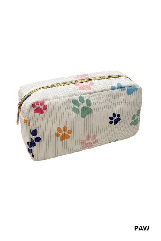 Patterned Travel Makeup Bag – Zipper Cosmetic Pouch in Floral & Paw Prints