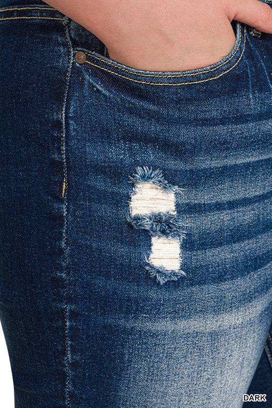 High Rise Straight Leg Cropped Denim – Raw Hem Distressed Stretch Jeans