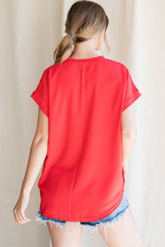 Solid Cap Sleeve Raw Edge Top