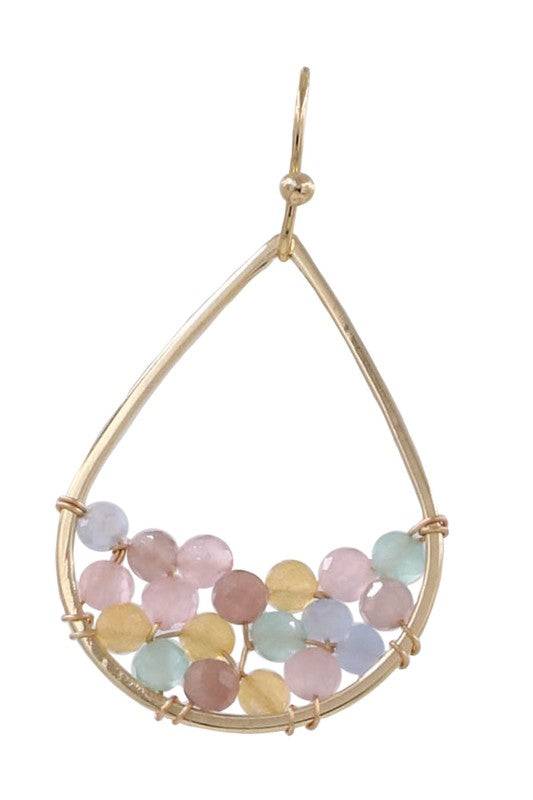 Metal Wired Seed Beaded Teardrop Dangle Earrings