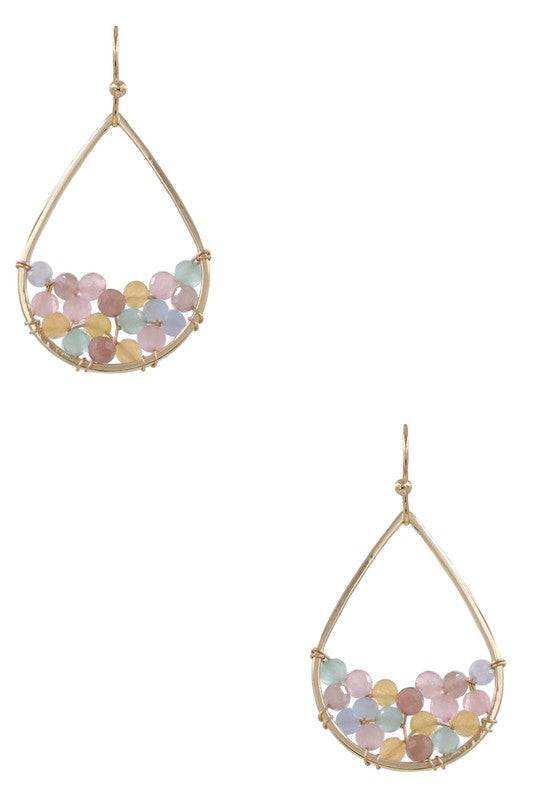 Metal Wired Seed Beaded Teardrop Dangle Earrings
