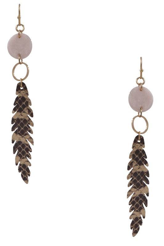 Faux Leather Feather Drop Earrings