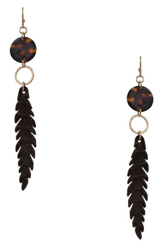 Faux Leather Feather Drop Earrings