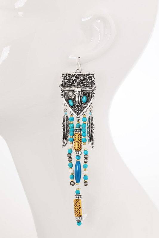 Wild West Fringe Steer Earrings