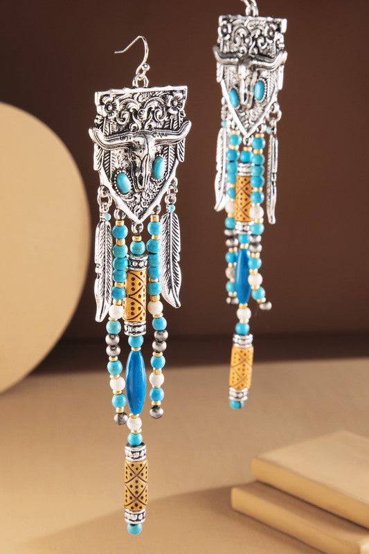 Wild West Fringe Steer Earrings