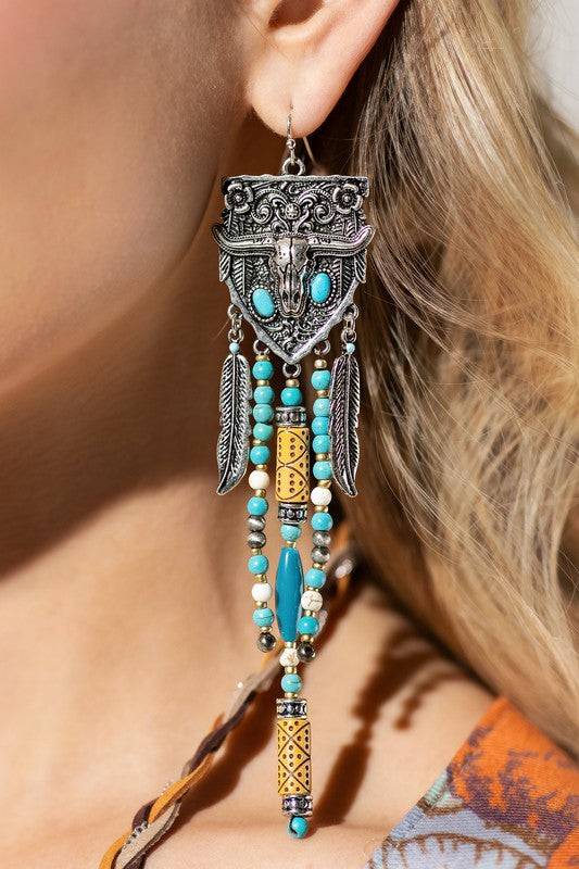 Wild West Fringe Steer Earrings