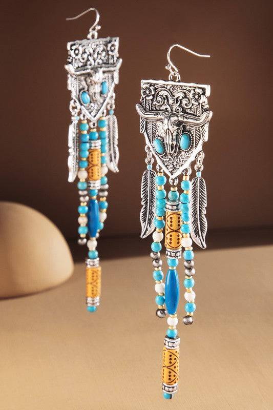 Wild West Fringe Steer Earrings