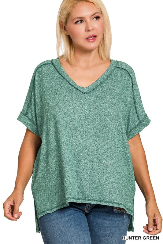 Soft Melange Hacci V-Neck Hi-Low Tee