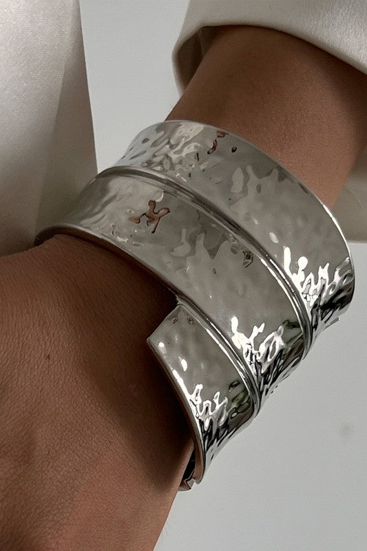 Hammered Wrap Metal Cuff Bracelet – Gold or Silver