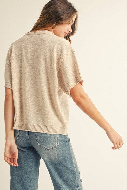 Raw Edge Accent Drop Shoulder Comfy Sweater Top