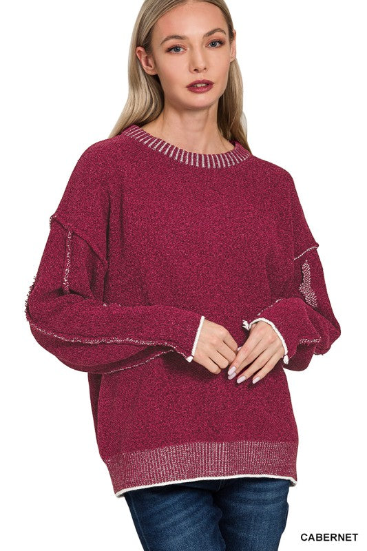 Exposed Seam Round Neck Sweater