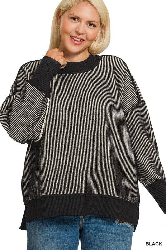 Two-Tone Exposed Seam Sweater Top