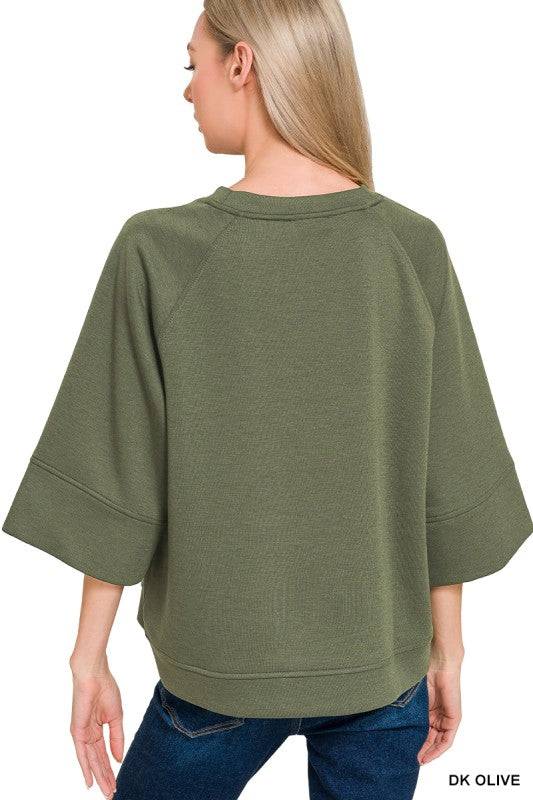 Scuba Knit Pullover - 3/4 Sleeve Everyday Essential