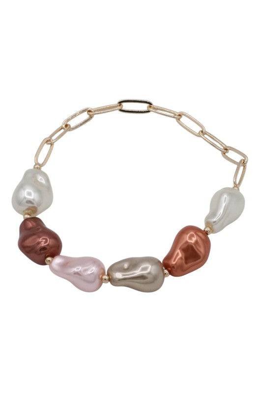 Baroque Pearl Stretch Bracelet with Metal Accents