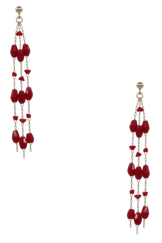 Glass Beaded Metal Fringe Drop Earrings