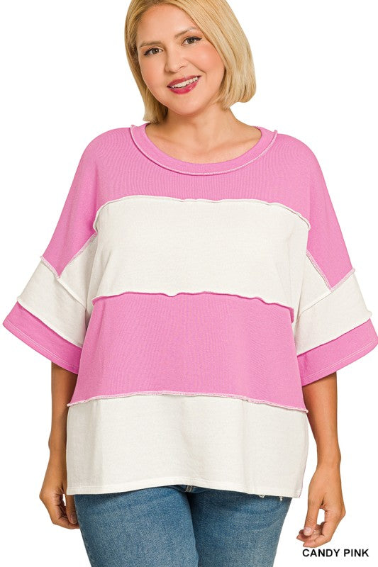 French Terry Color Block Exposed Seam Top