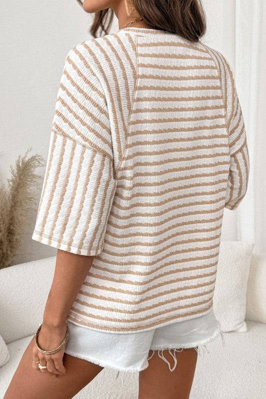Stripe Textured Knit Top Casual Tee