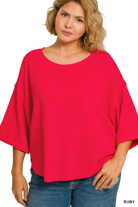 Double Knit Exposed Seam Curved Hem Top