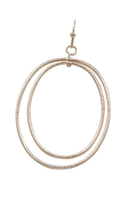 Double Layer Gold Earrings - Textured Oval Design