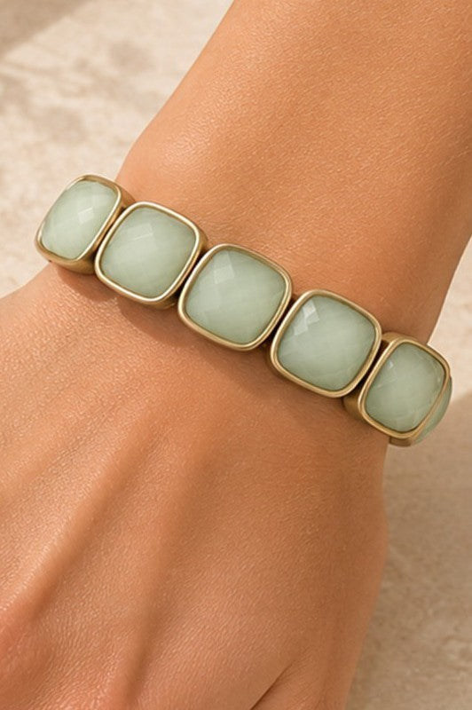 Metal & Acrylic Square Jewel Stretch Bracelet