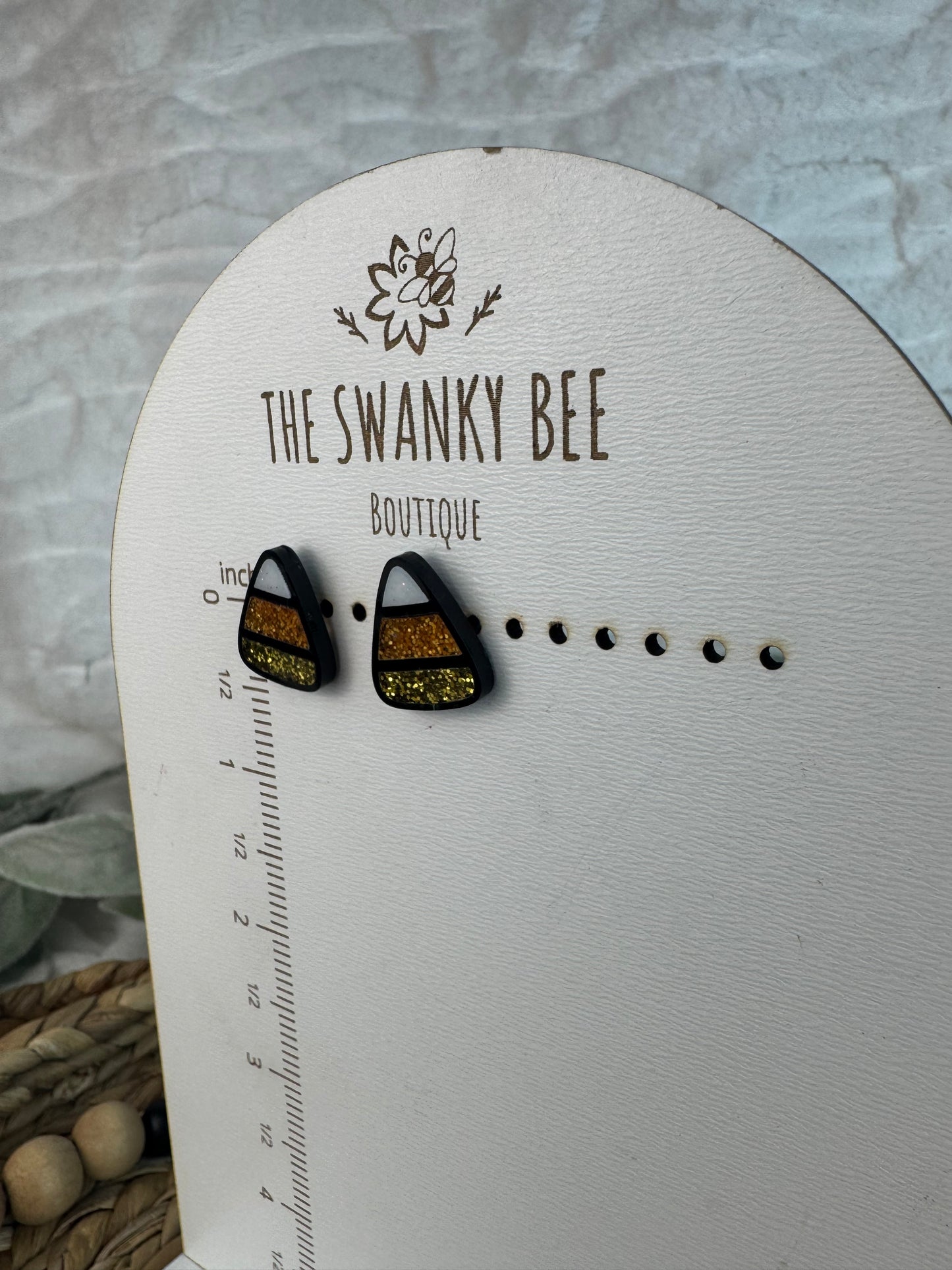 Candy Corn Earrings, Glitter Fall Halloween Jewelry