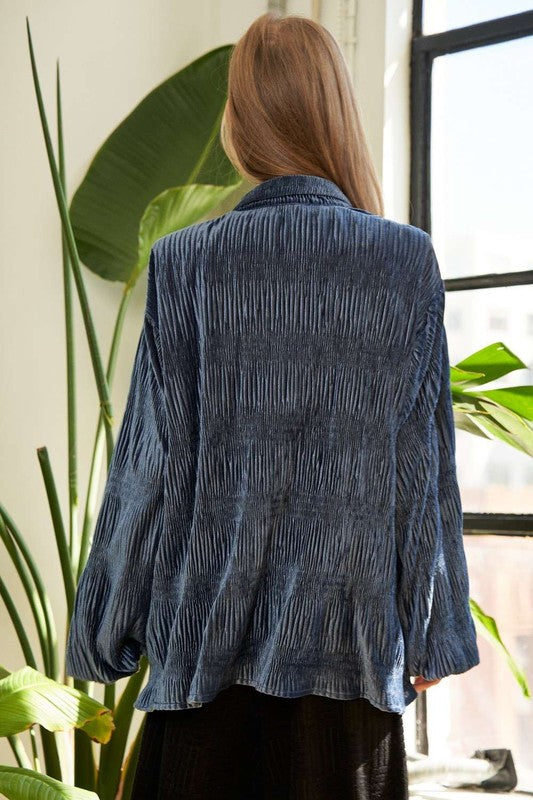 Dusty Blue Velvet Crinkle Top