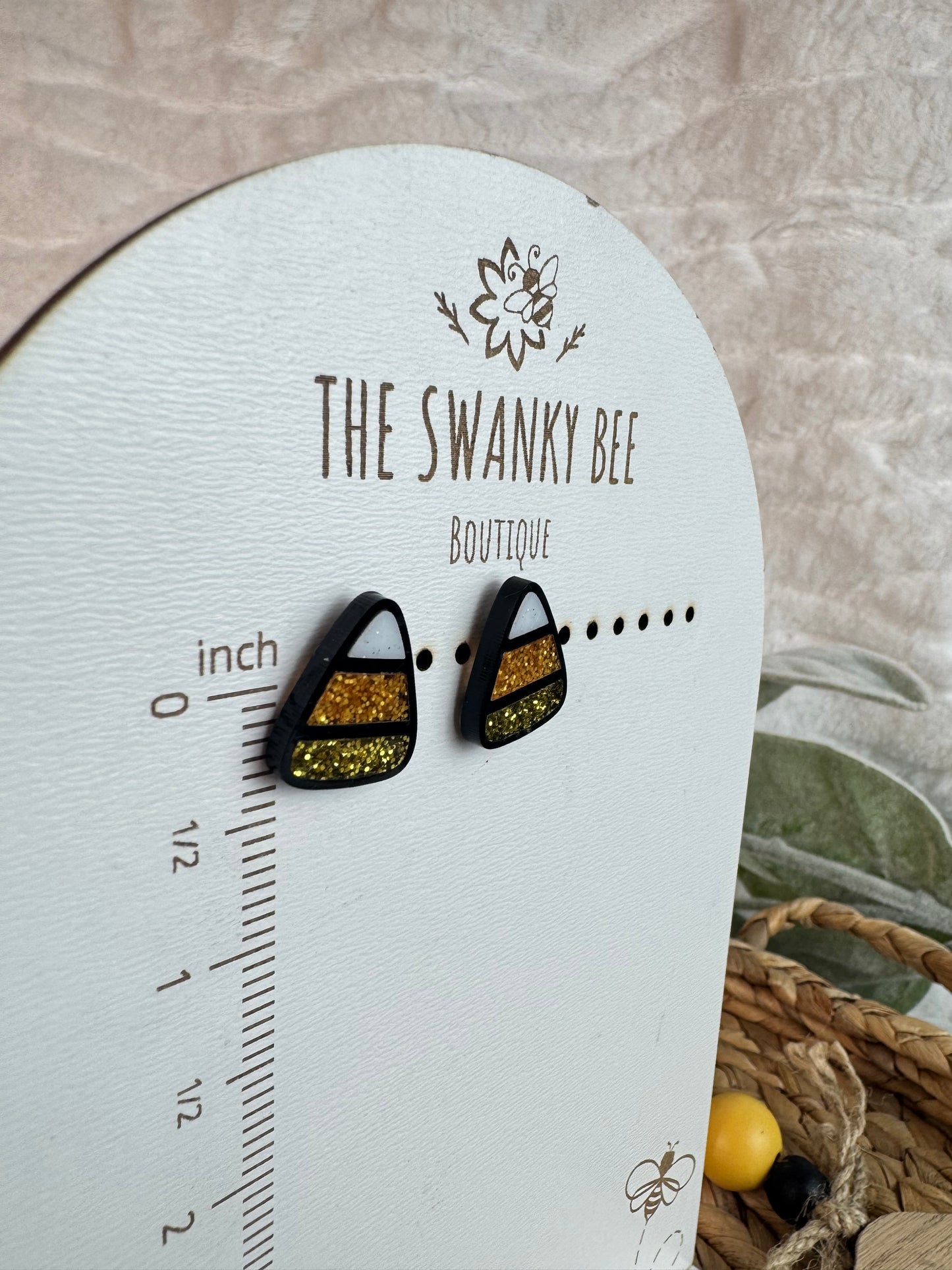 Candy Corn Earrings, Glitter Fall Halloween Jewelry