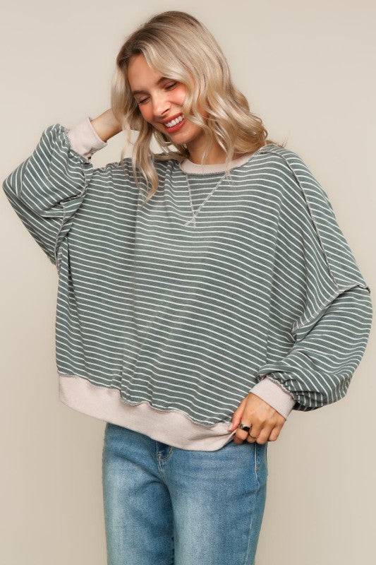 Color Block Stripe Loose Fit Pullover Knit Top