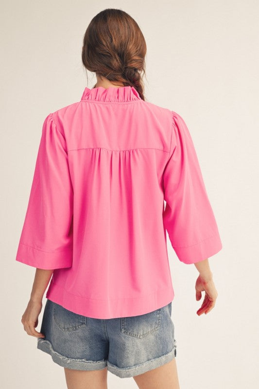 Ruffled Neck Crinkle Top