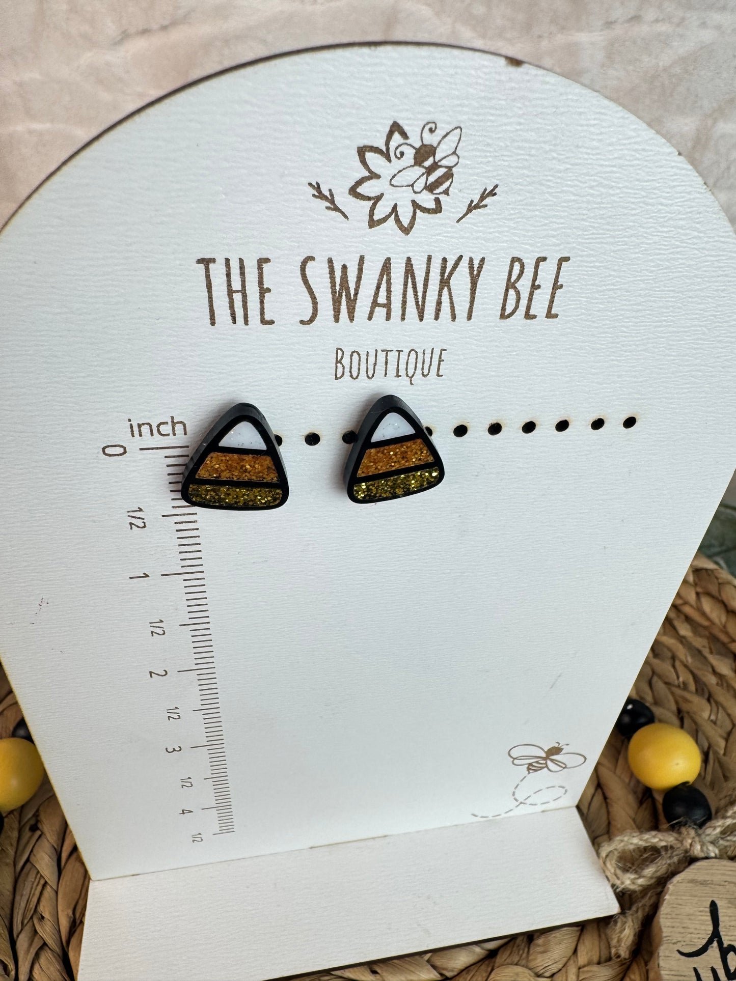 Candy Corn Earrings, Glitter Fall Halloween Jewelry