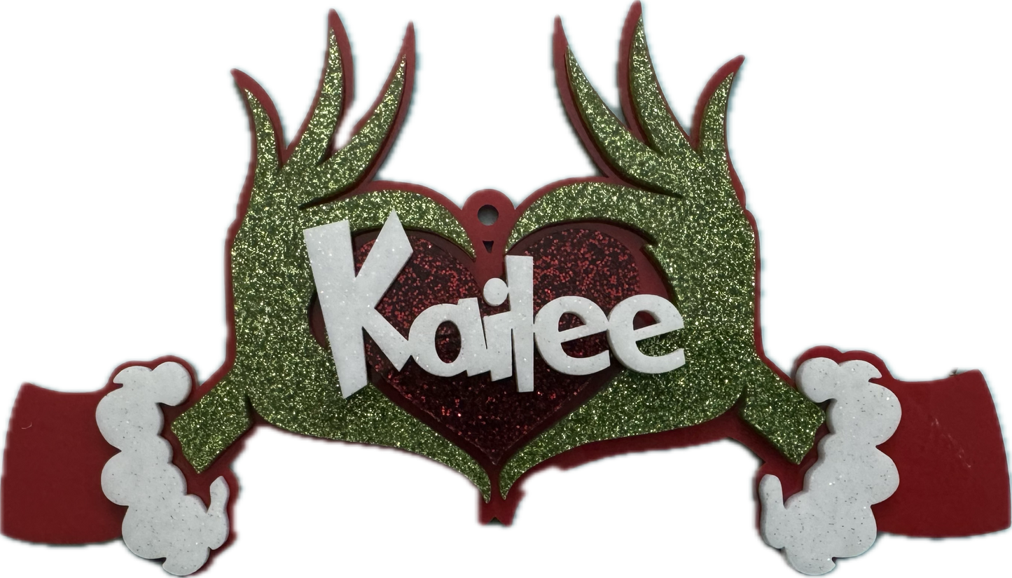 Custom Name Grinchy Hands Ornament