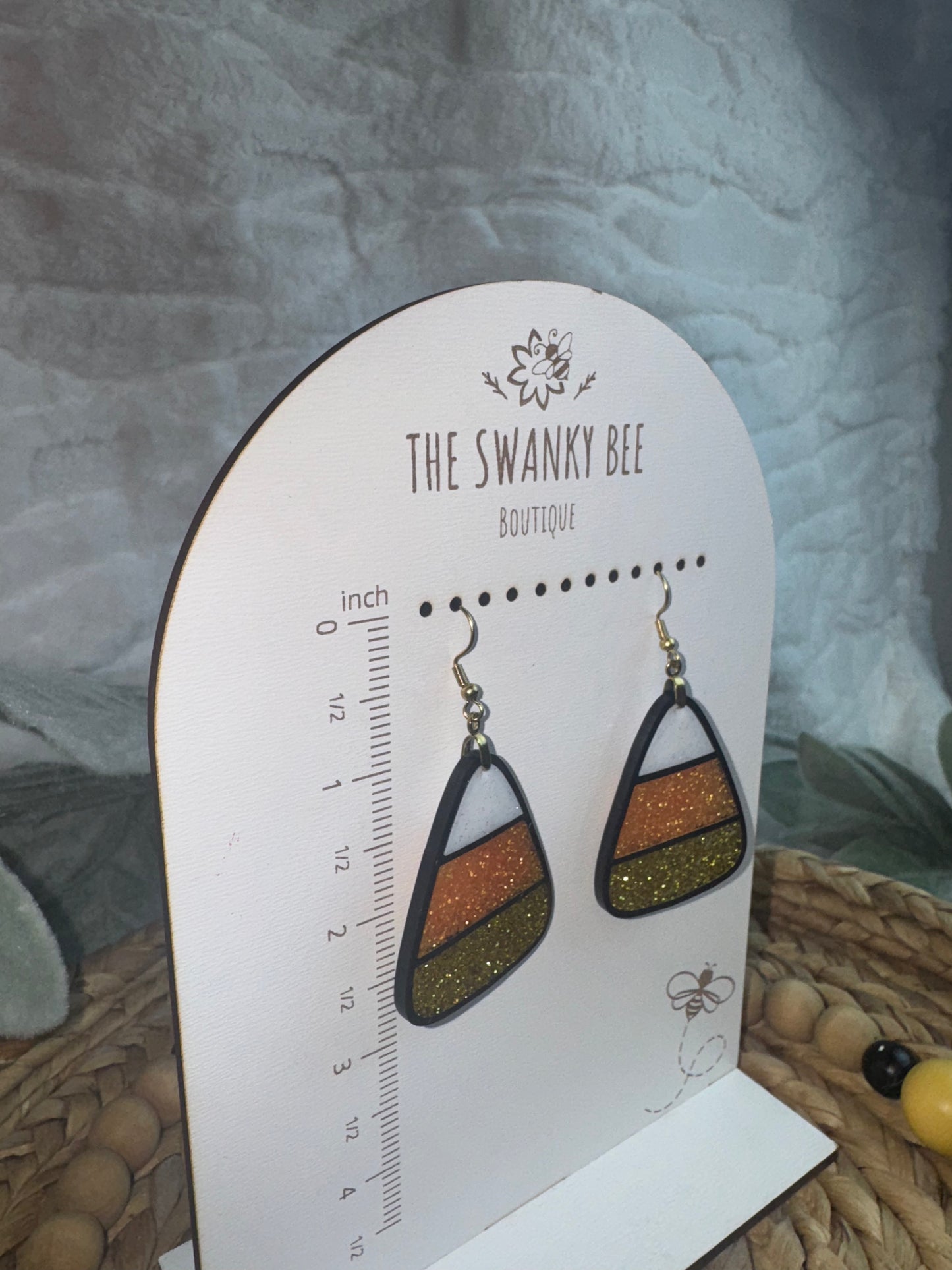Candy Corn Dangle Earrings, Glitter Fall Halloween Jewelry