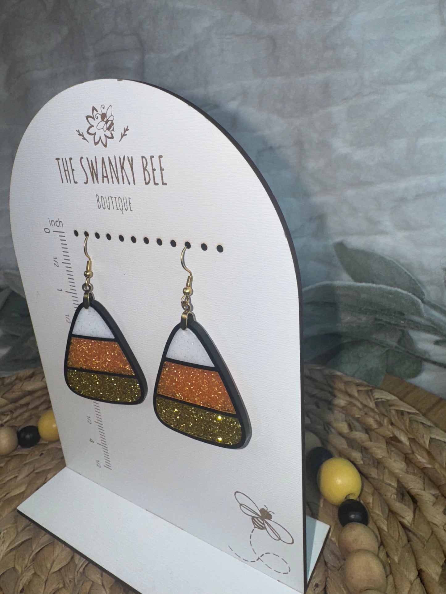 Candy Corn Dangle Earrings, Glitter Fall Halloween Jewelry
