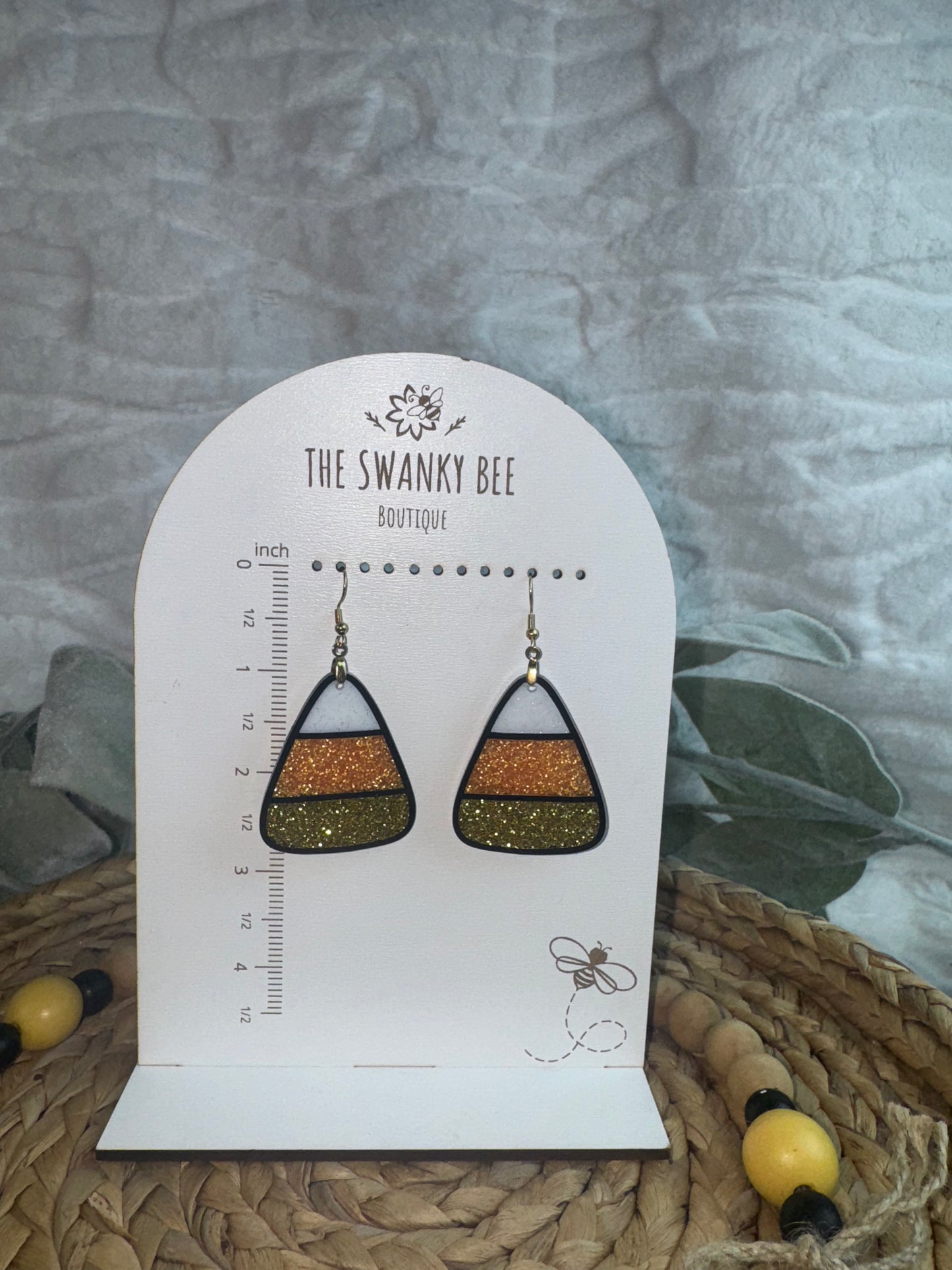 Candy Corn Dangle Earrings, Glitter Fall Halloween Jewelry