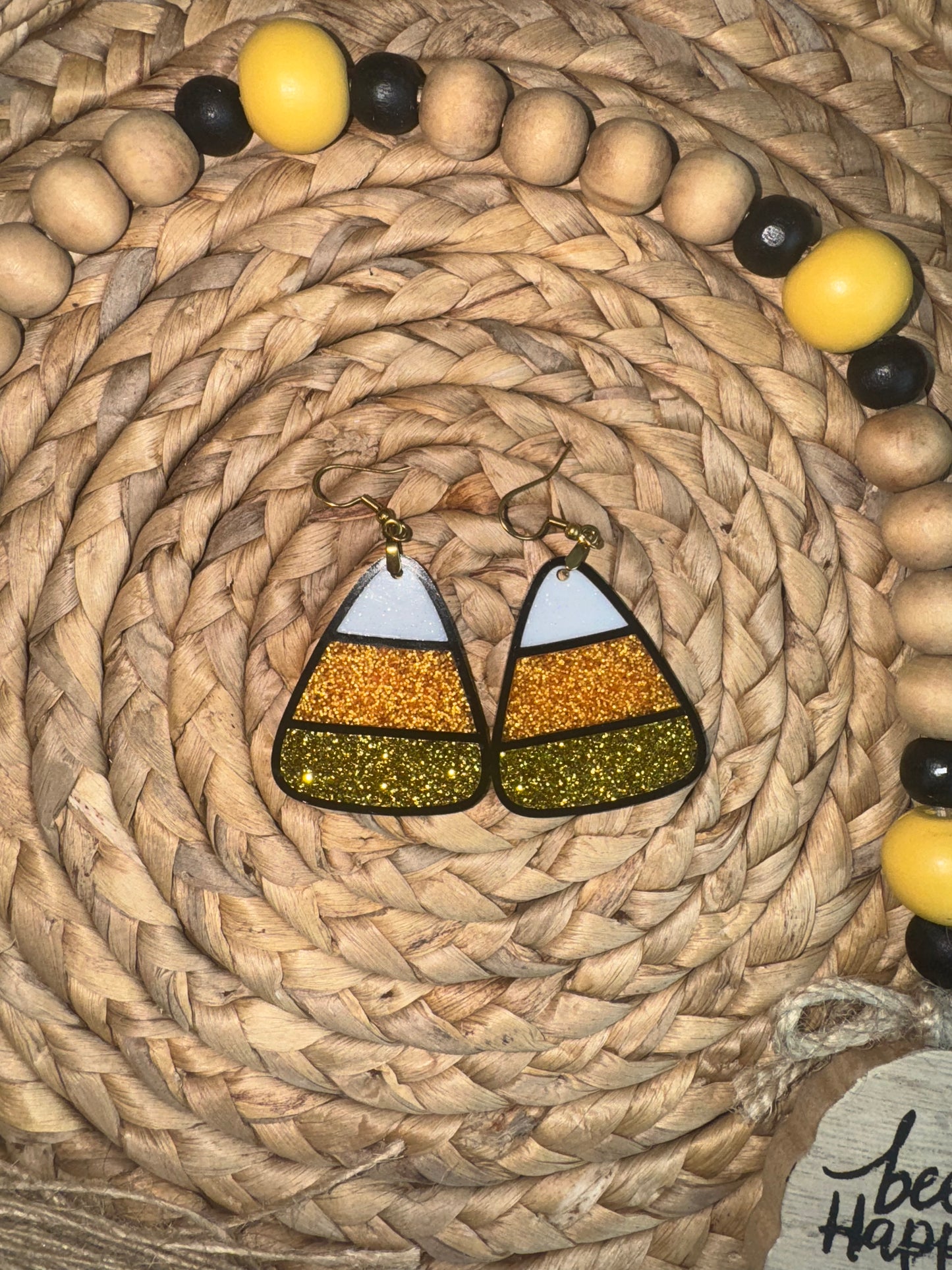Candy Corn Dangle Earrings, Glitter Fall Halloween Jewelry