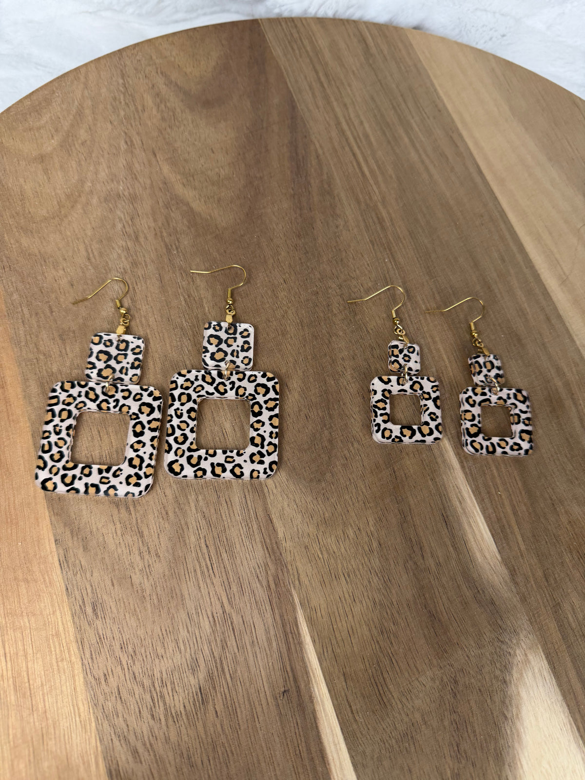 Leopard Print Geometric Dangle Earrings, Statement Square Jewelry, Animal Print Accessories