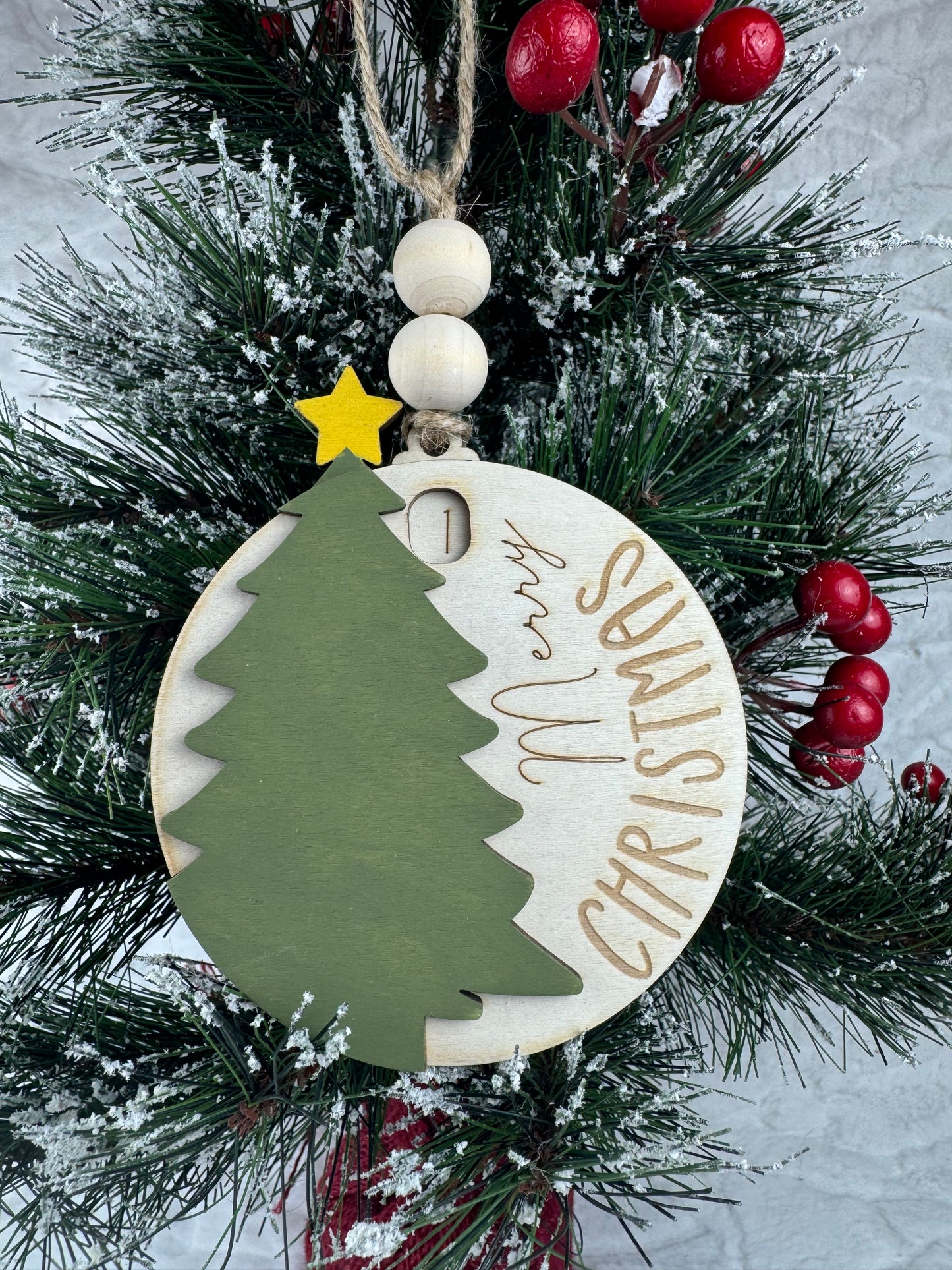 Christmas Tree Countdown Ornament on festive tree